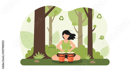 Relaxing Music Therapy In Nature Vector Illustration Concept For Environmental Wellness