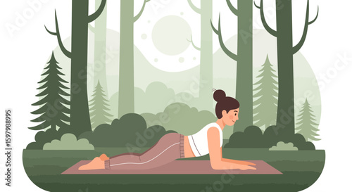 Woman Doing Yoga In The Serene Forest For Wellness And Healthy Lifestyle