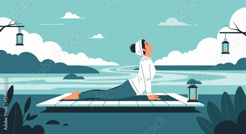 Woman Doing Yoga Pose Outdoor At Sunrise For Wellness And Healthy Lifestyle