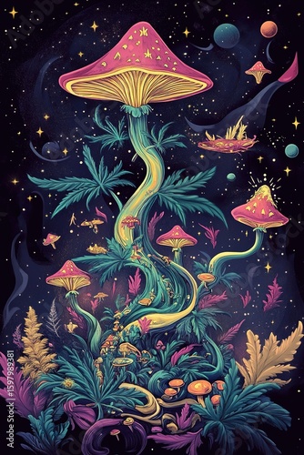 marijuana and mushrooms in space