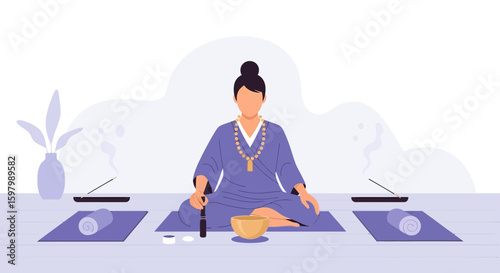 Spiritual Practice Illustration Showing Meditation Rituals And Inner Peace