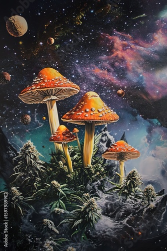 marijuana and mushrooms in space