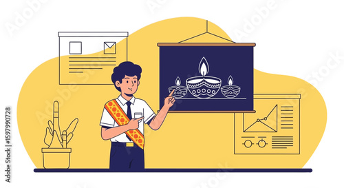 Student Explaining Diwali Celebrations and Cultural Significance in Classroom