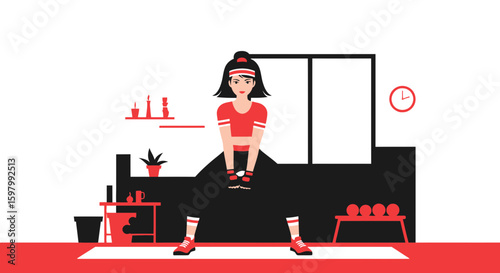 Woman Exercising At Home For Fitness And Wellness Routine In Interior Room