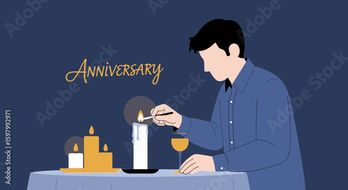 Romantic Anniversary Evening Celebration With Candlelight Dinner And Elegant Man