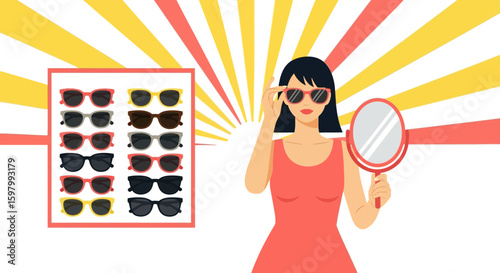Woman Tries Different Sunglasses For Summer Vacation In Style And Elegance