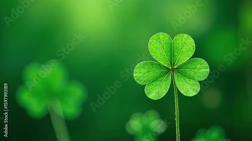 Green Background Moving Clover Leaves, St. Patrick's Day Card. AI Generative