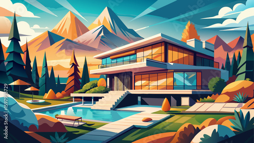 Very beautiful Architectural luxury retreat with panoramic mountain views high resolution image