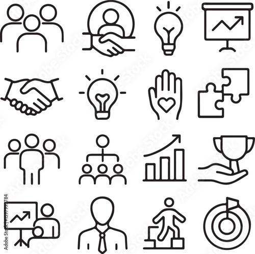 Business Teamwork Line Icons Collection