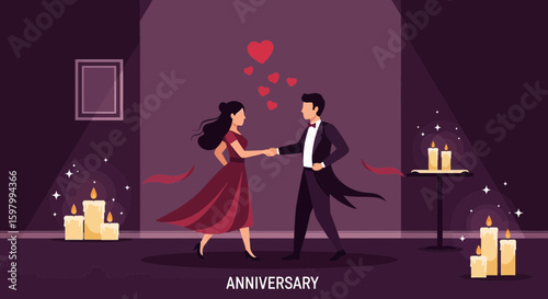 Romantic Evening Celebration Of Anniversary Dance with Hearts And Candles