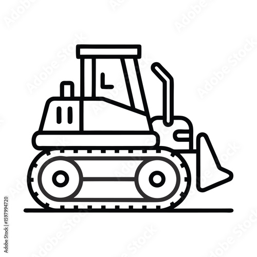Bulldozer icon line art isolated on white background
