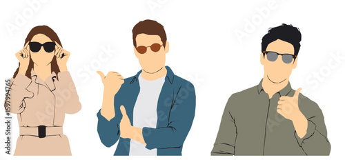 set of people wearing sunglass vector illustration