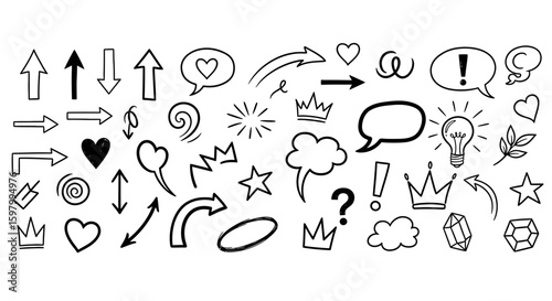 Collection of Hand-Drawn Doodle Icons, Symbols, and Graphics