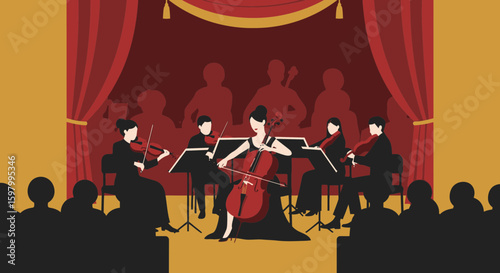 Symphony Orchestra Performing With Cellist At Center Stage Before An Audience