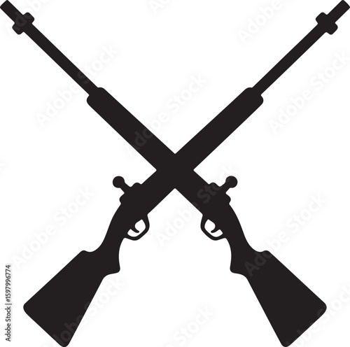 A silhouette of two classic hunting rifles crossed, representing sport, security, and a traditional emblem for shooting clubs, outdoor activities, or recreational target practice