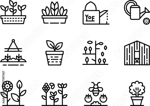 Gardening icons representing growth and cultivation