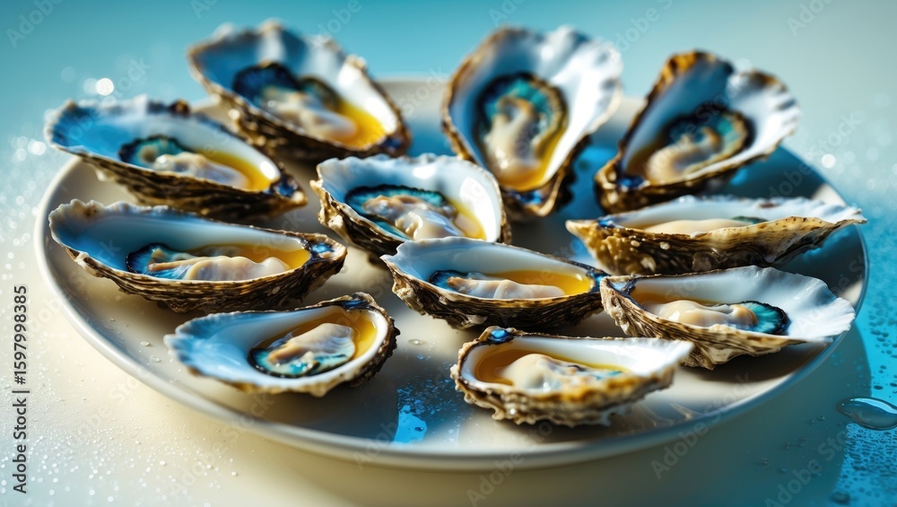custom made wallpaper toronto digitalOysters on a plate with a blue background