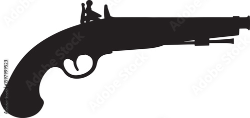Vintage antique flintlock pistol silhouette, representing historical weaponry, piracy, and traditional dueling concepts, perfect for period designs and themes