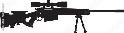 Long-range precision sniper rifle silhouette with scope and bipod, perfect for military, hunting, target practice, or tactical firearm concepts