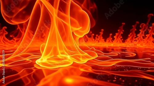 In a hypnotic display, smoke swirl flare glow thread flicker flows like molten lava, waves of crimson and gold intermingling in a mesmerizing whirl; the camera glides smoothly over the