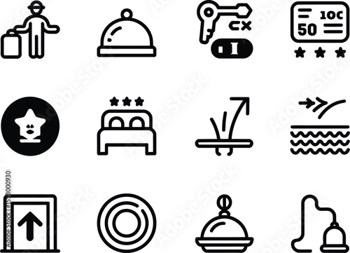Set of hotel service icons representing hospitality and amenities