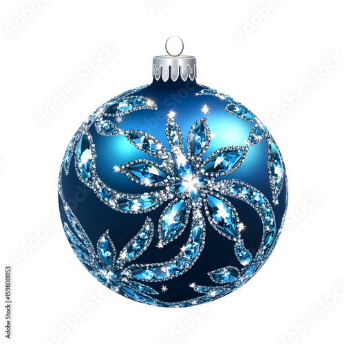 Elegant Blue Christmas Ball with Sparkling Diamond Flower Decoration
