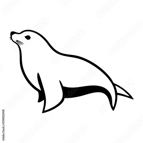 A charming line art illustration of a sea lion or seal, capturing its graceful pose and marine animal essence