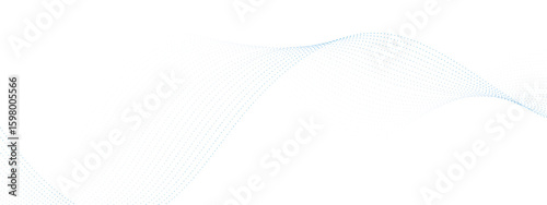 Blue dotted wave line pattern. Flowing dot particles wave pattern halftone black gradient smooth curve shape isolated on transparent background. 