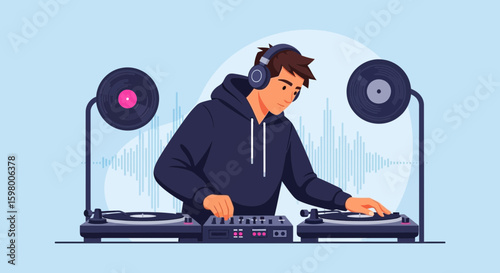 Young Dj Creating Electronic Dance Music In The Recording Studio