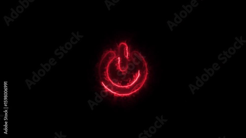 Neon glowing power icon animation on black background.