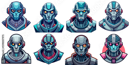 Futuristic AI Robot Head Icon – Vector Illustration PNG Transparent Background
