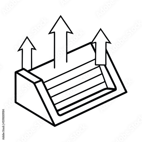 Ventilation system with arrows indicating airflow and internal structure