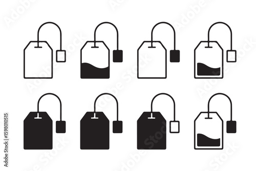 Tea Bag Line Art and Silhouette Illustrations