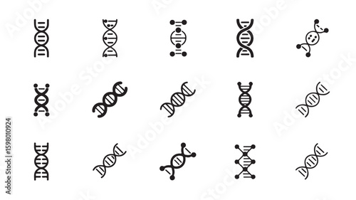 Collection of DNA Strand Icons: Genetic Code, Biology, Science