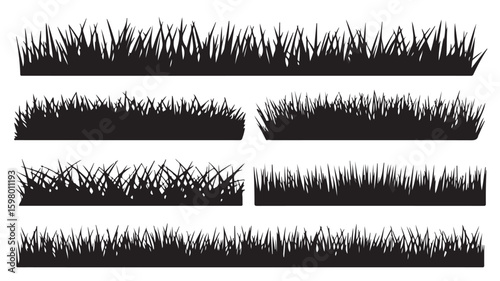 Silhouette of Grass Borders and Turf Vector Illustration Set