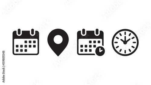 Calendar Location Clock and Deadline Icons for Schedules and Appointments