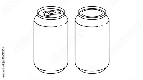 Two beverage cans are shown in a simple line drawing silhouette style, with one can open