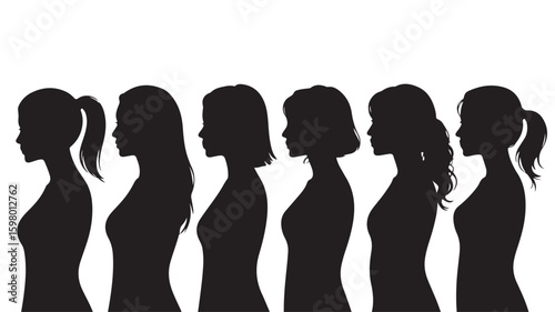 Diverse female silhouettes showcasing various hairstyles and profiles silhouette