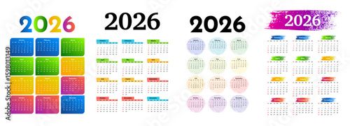 Set of calendars for 2026 isolated on a white background