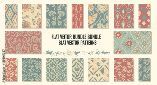 Collection of various vintage-style, flat vector patterns arranged in a grid layout.