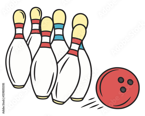 Bowling pins and ball in silhouette