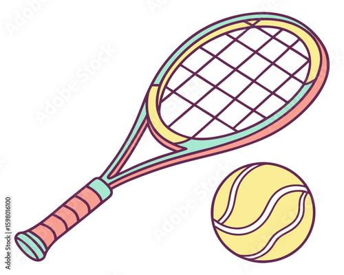 Tennis racket and ball sport equipment silhouette