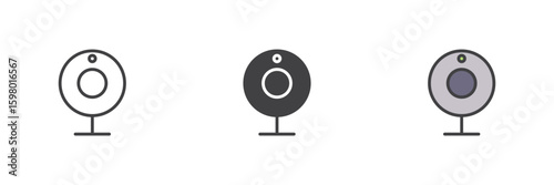 Webcam icon set in line, solid and filled outline style