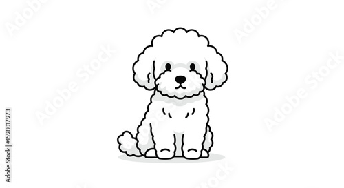 Adorable fluffy white bichon frise puppy sitting patiently waiting for treats and attention