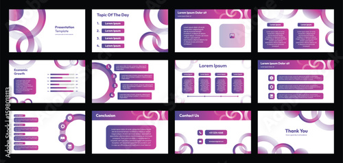 Modern Business Presentation Template Design with Abstract purple circle and white background, Corporate Slides for Marketing, Finance, and Economic Growth Reports