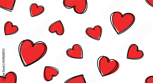 Delightful hand drawn red hearts pattern with subtle texture ideal for romantic occasions