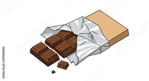 Delicious chocolate bar open showing rich dark chocolate pieces ready for indulgence