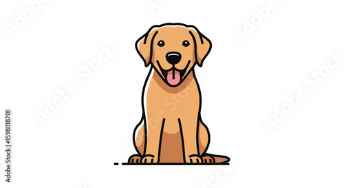 Happy labrador retriever sitting patiently with tongue out and big smile waiting for treats and commands