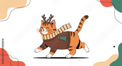 Adorable feline friend embraces festive winter spirit with cozy christmas attire