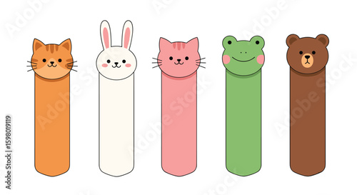 Adorable animal bookmark designs featuring cute cats bunny frog and bear characters for book lovers